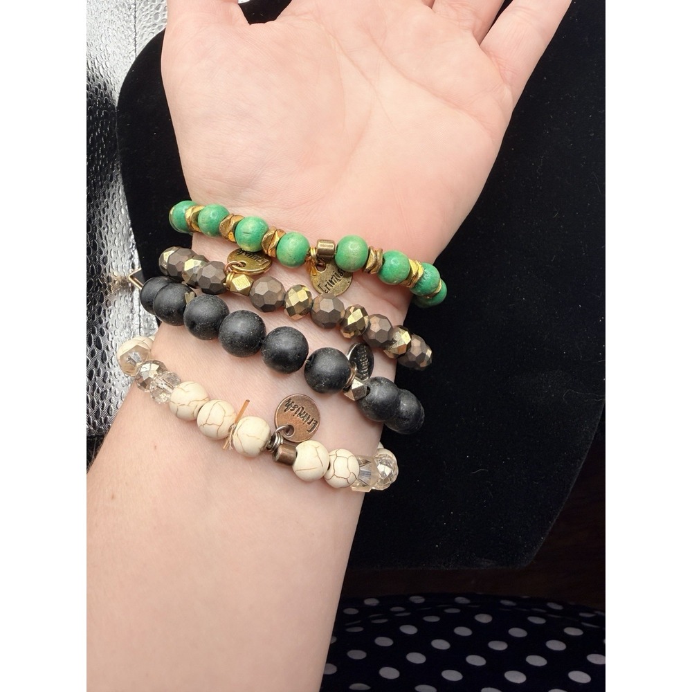 Lot Of 4 Erimish Stretch Stackable Bracelets Stones Crystals & Beads Stacks